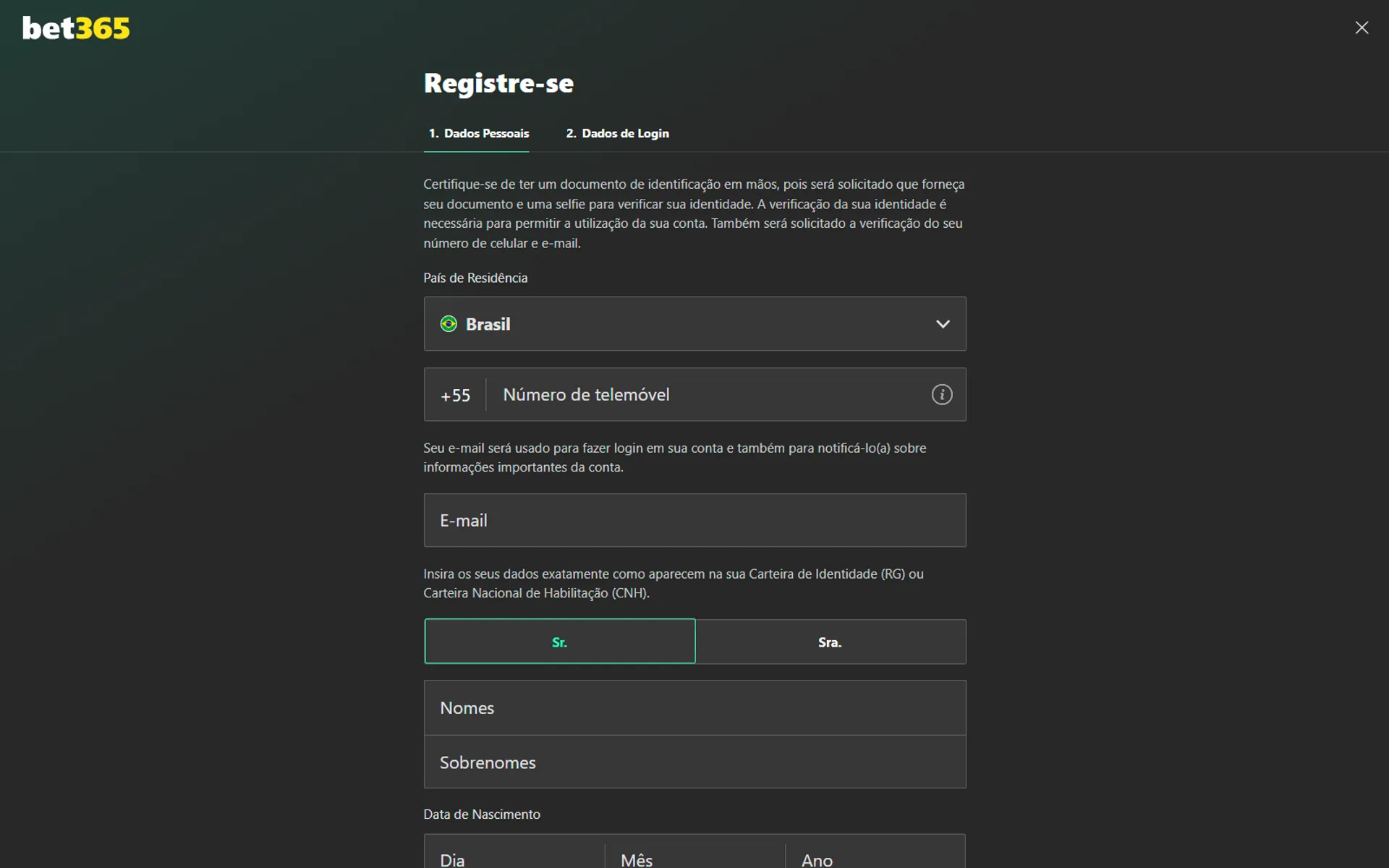 formulário de cadastro bet365