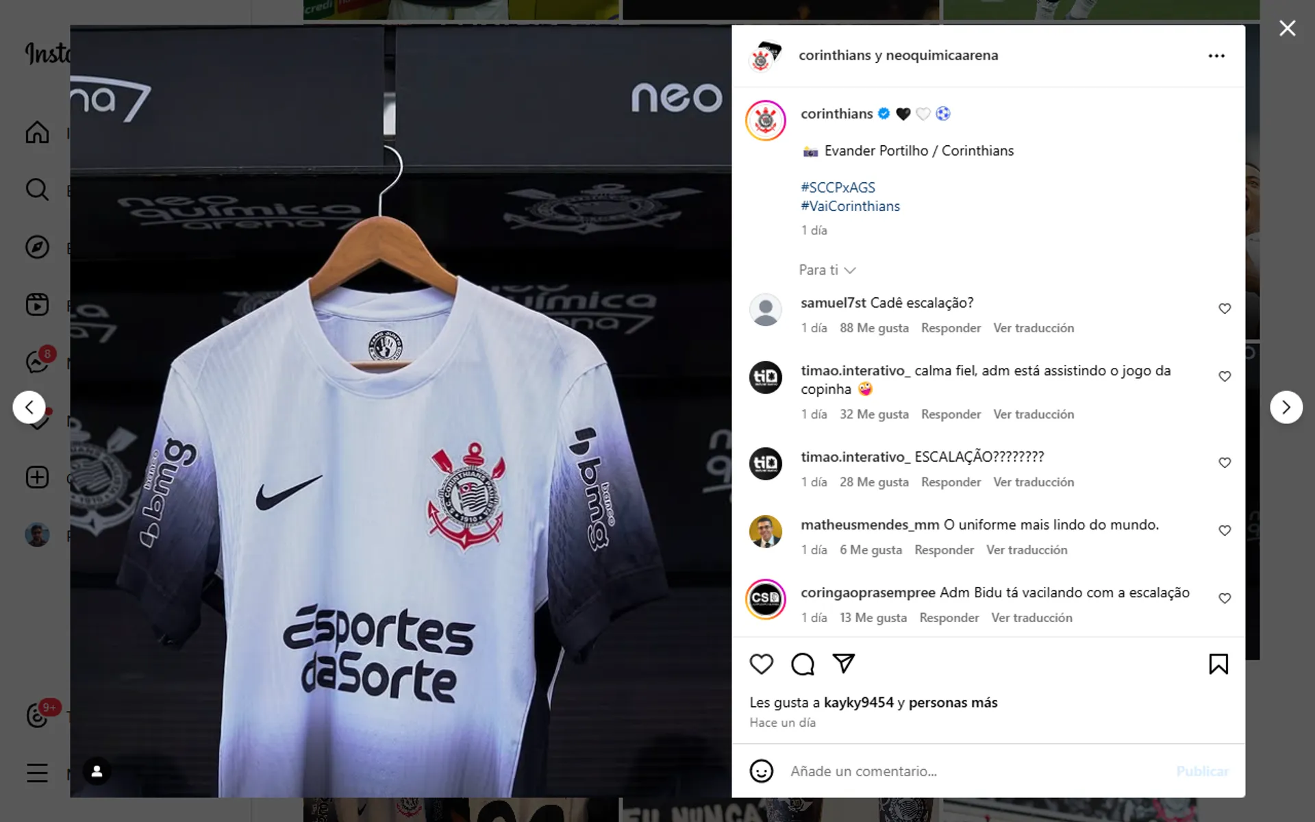 camisa do Corinthians com patrocínio da Esportes da Sorte