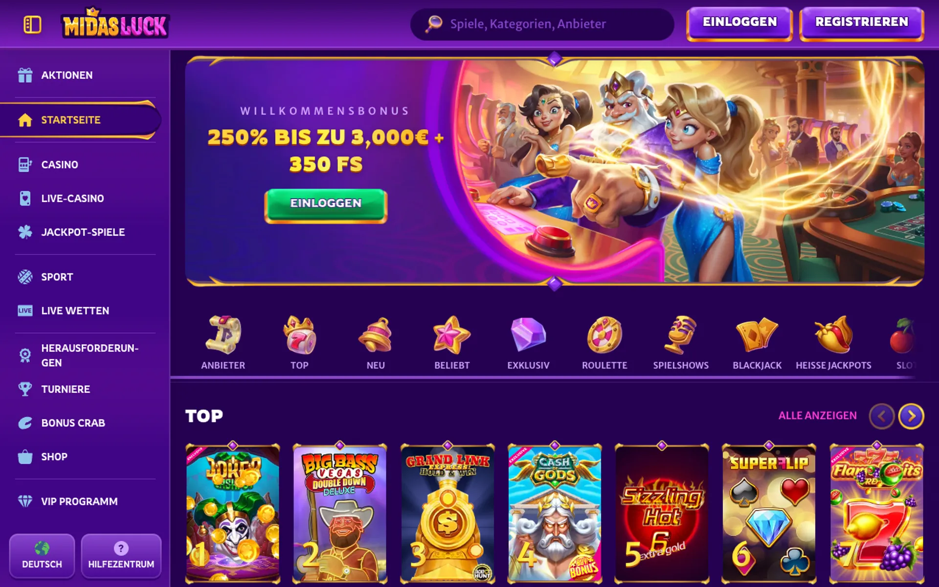 Midasluck Casino Willkommensbonus