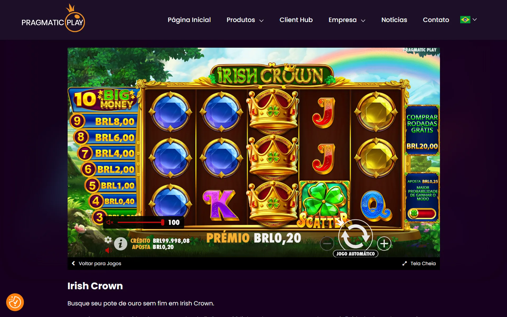 tela do slot Irish Crown