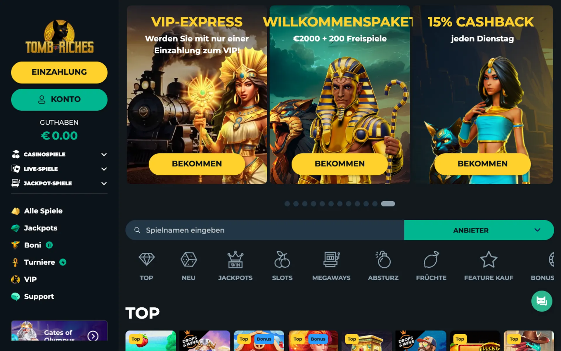 TombRiches Casino Willkommensbonus