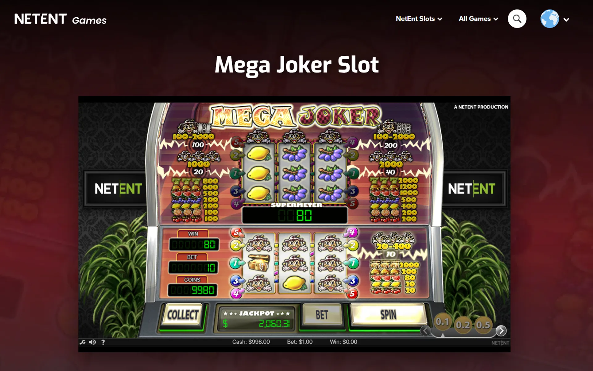 tela do slot Mega Joker