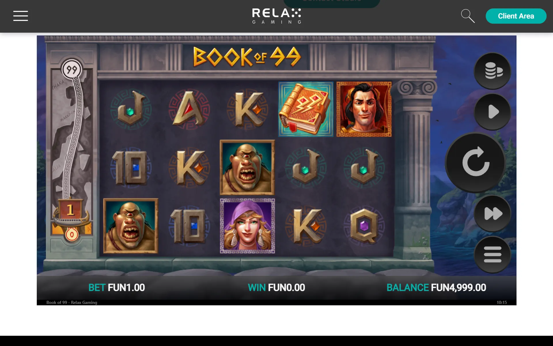 tela do slot book of 99