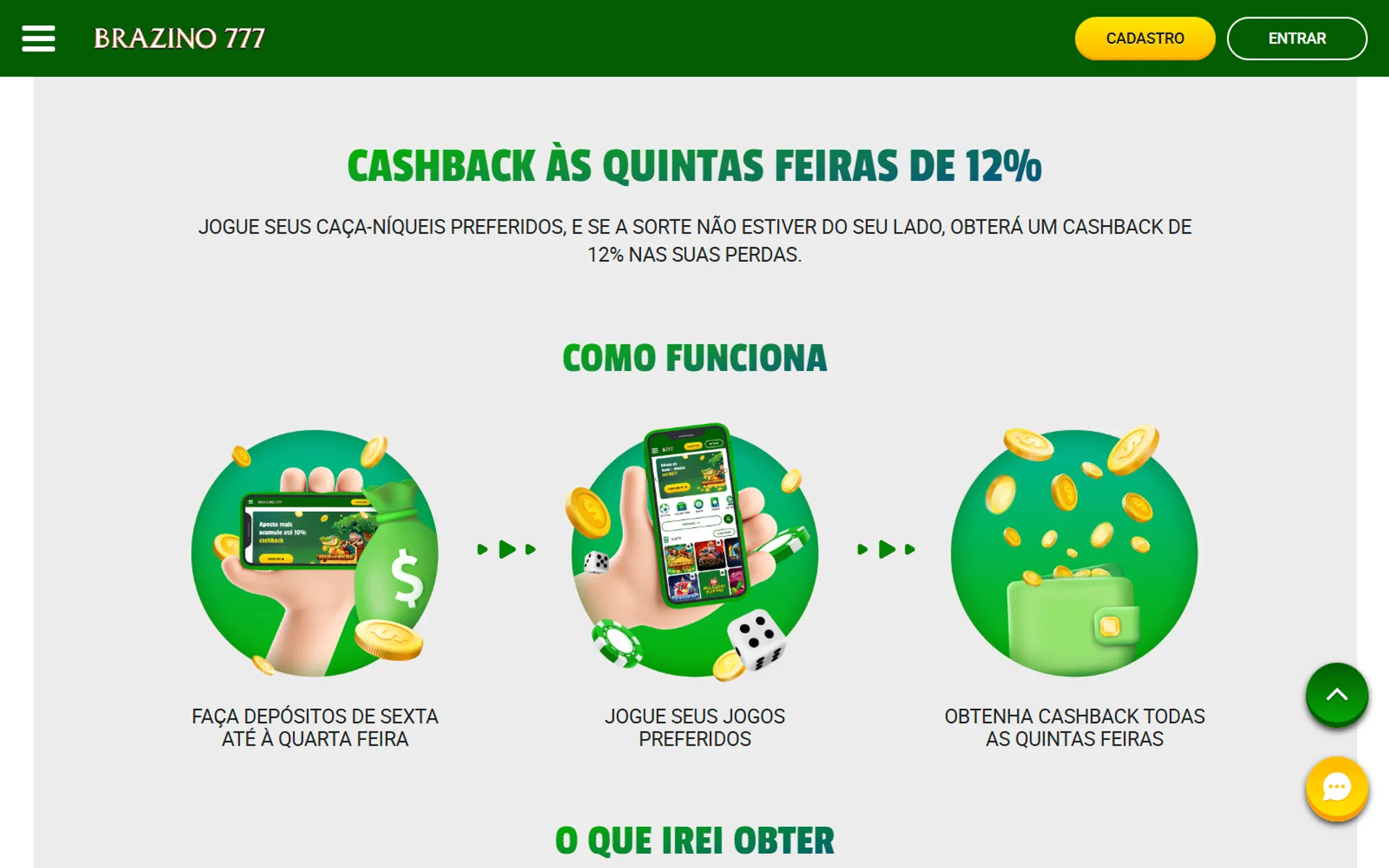 bônus de cashback do Brazino777