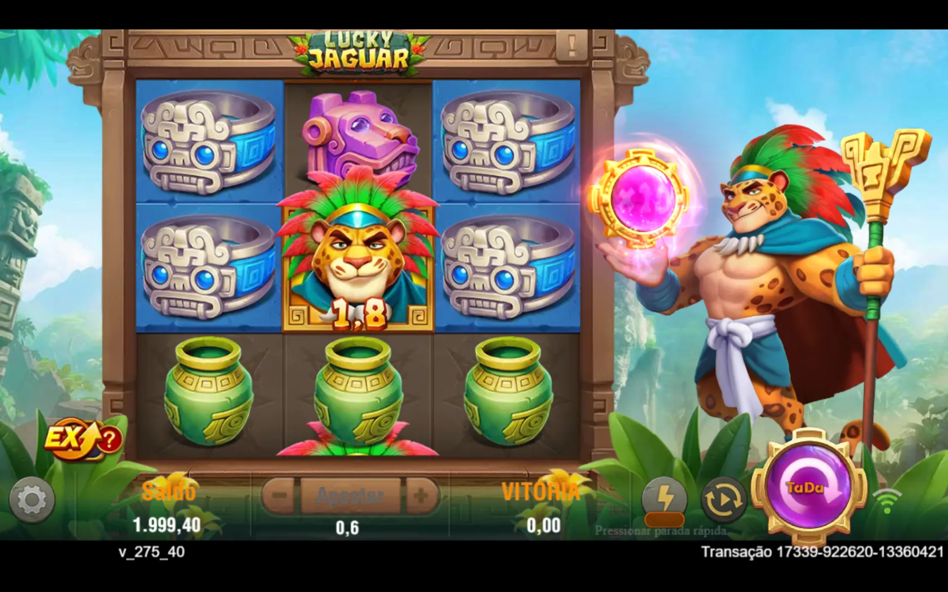 tela do slot Lucky Jaguar, o jogo da Onça Sortuda