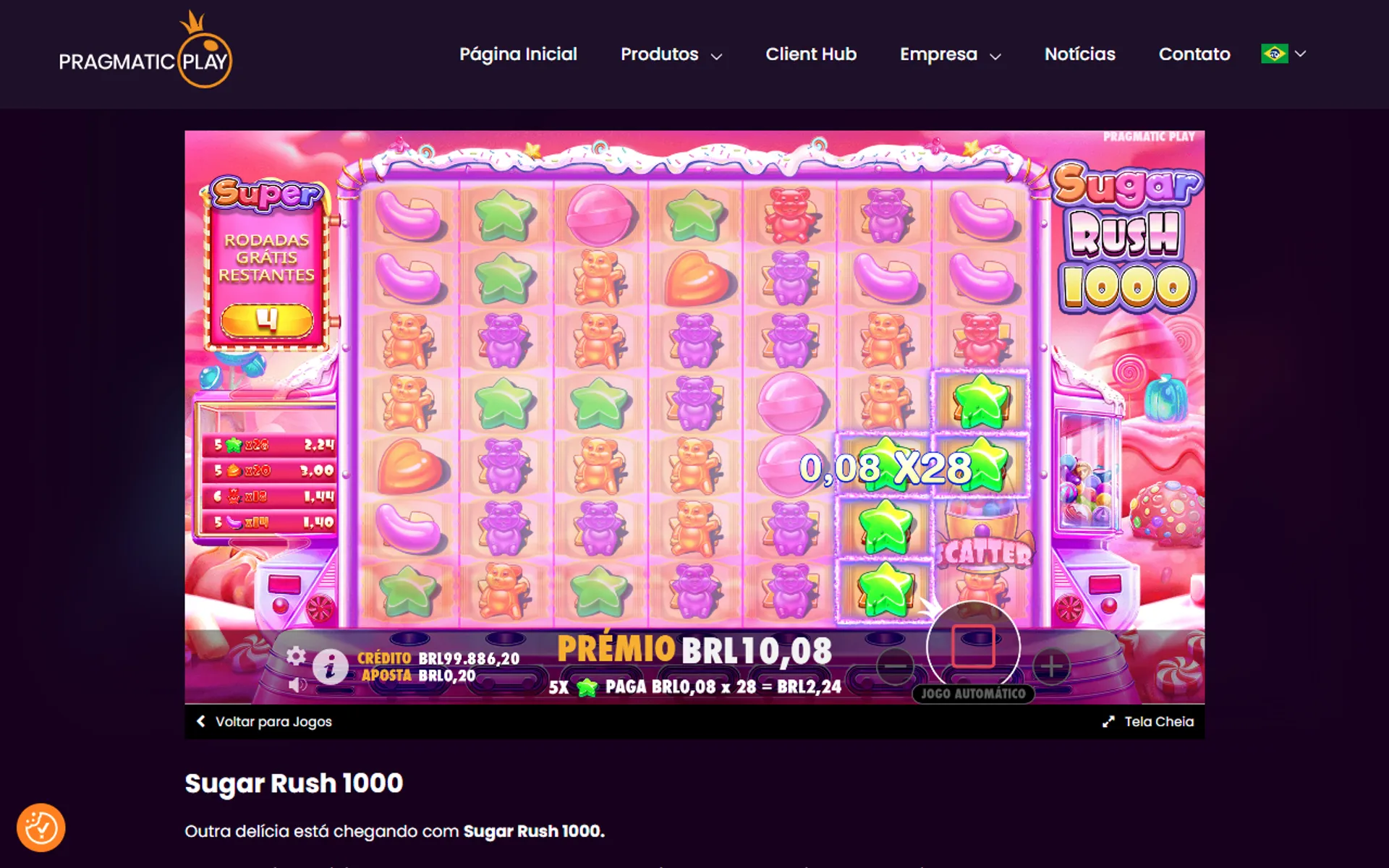 super rodada grátis do Super Rush 1000 demo
