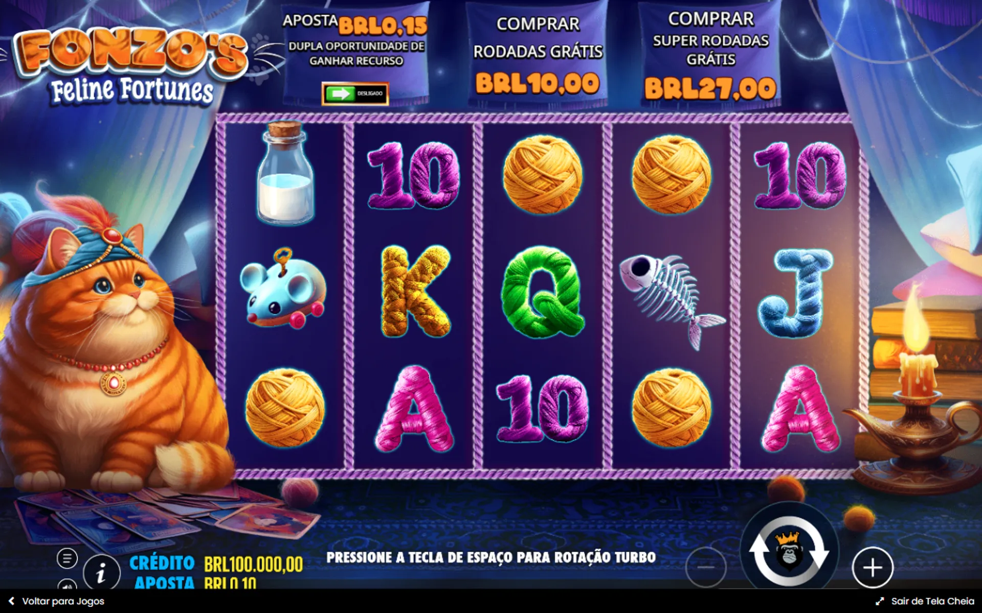 tela do slot de 1 centavo Fonzo's Feline Fortune