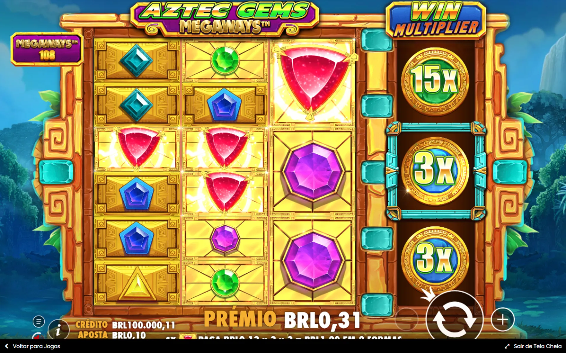 tela do slot de 1 centavo Aztec Gems Megaways