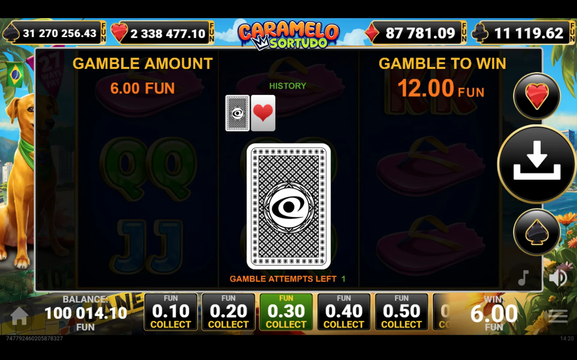 função Gamble no slot Caramelo Sortudo
