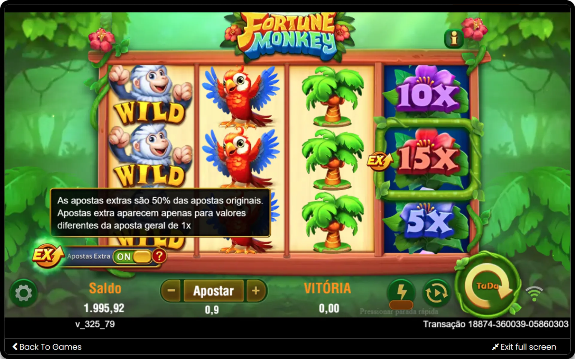 recurso de aposta extra no slot Fortune Monkey