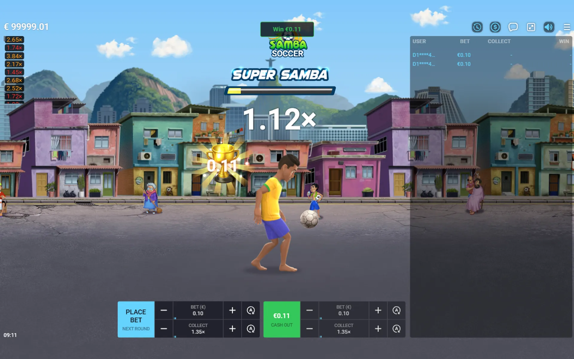 cashout no jogo Samba Soccer