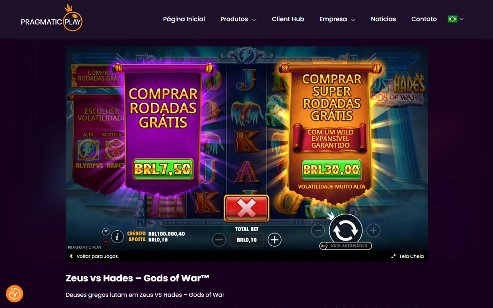 Compra de bônus no slot Zeus vs Hades - Gods of War demo