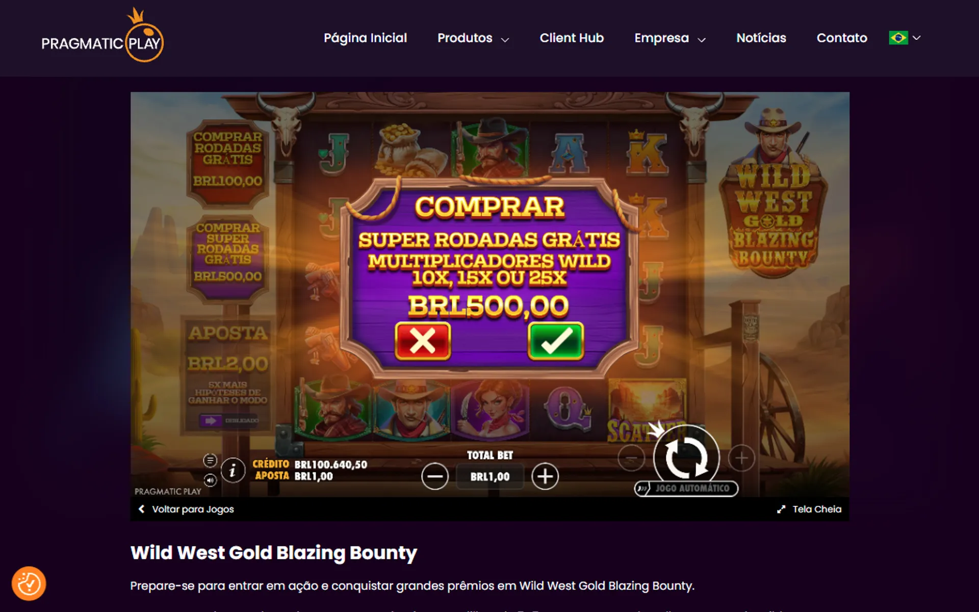 compra de super rodadas grátis no Wild West Gold Blazing Bounty demo
