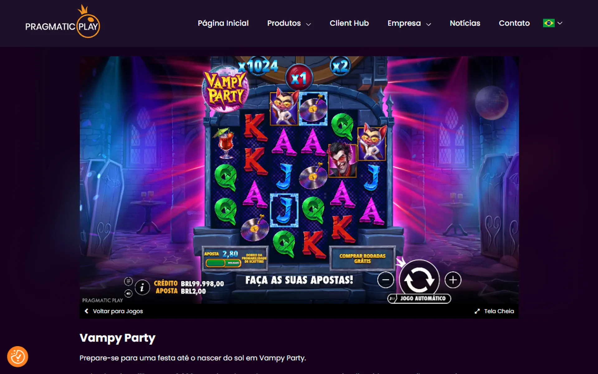 tela do slot Vampy Party
