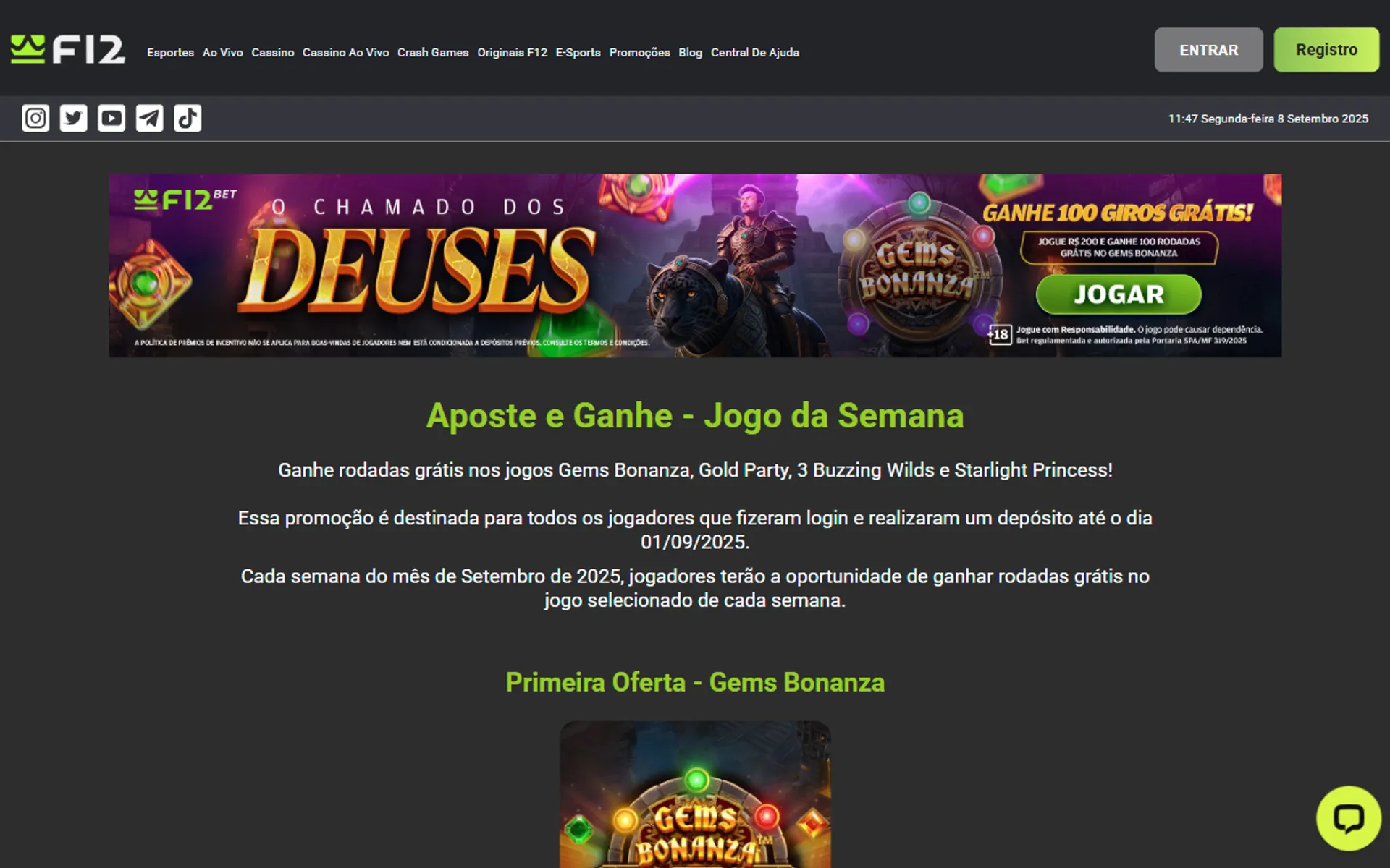Bônus F12bet Chamado dos Deuses