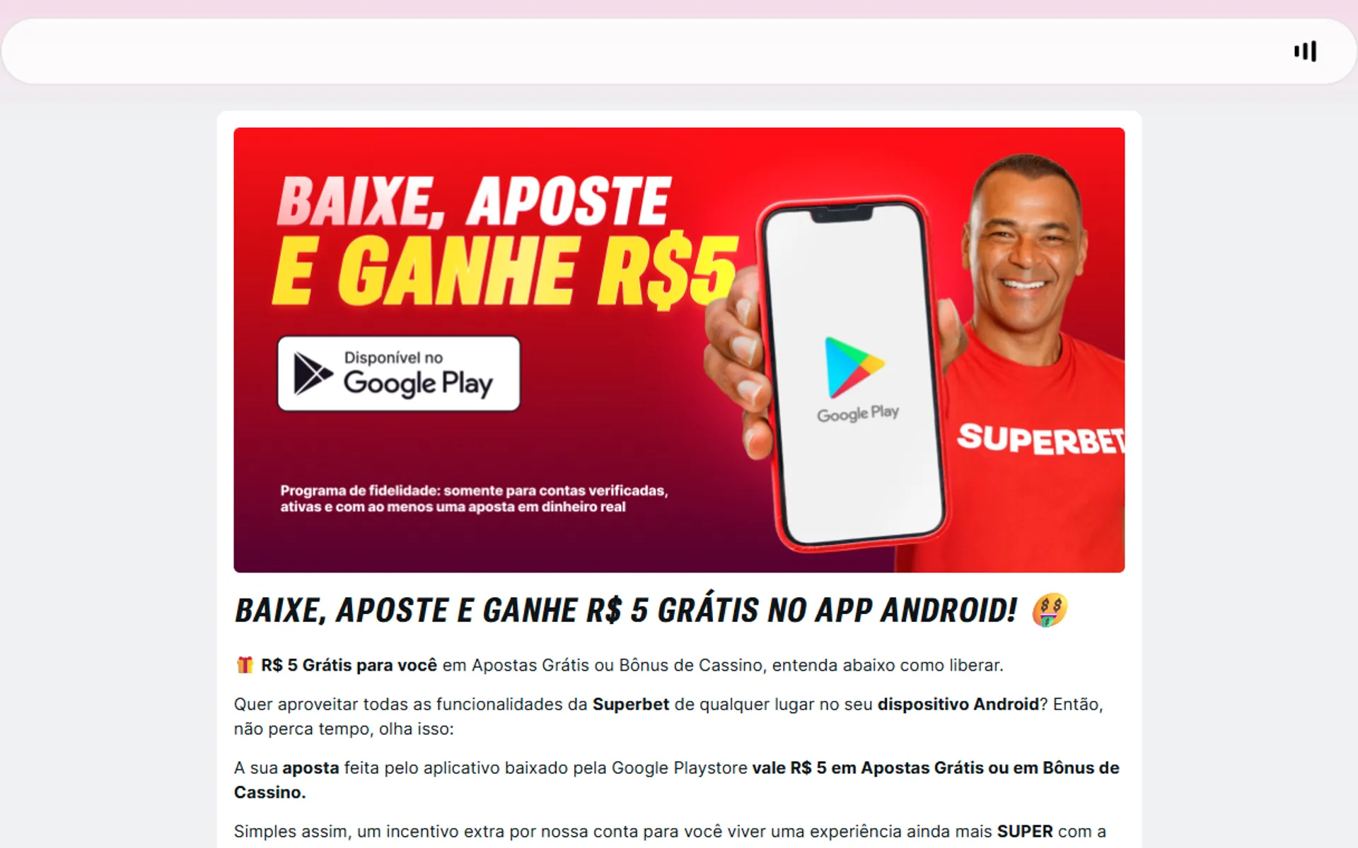 bônus superbet de download do app