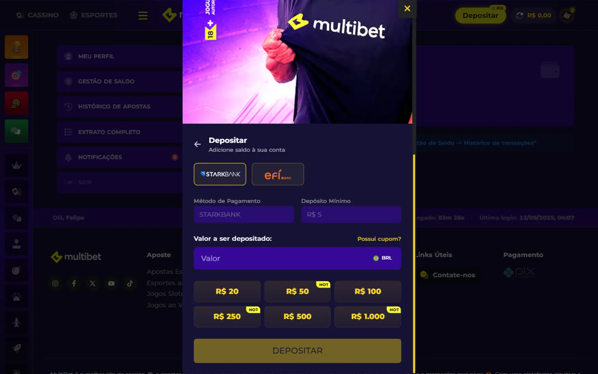 Multibet depósito mínimo R$5
