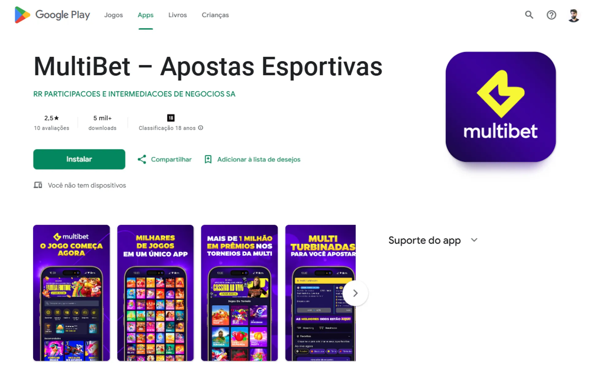 Multibet app na Play Store