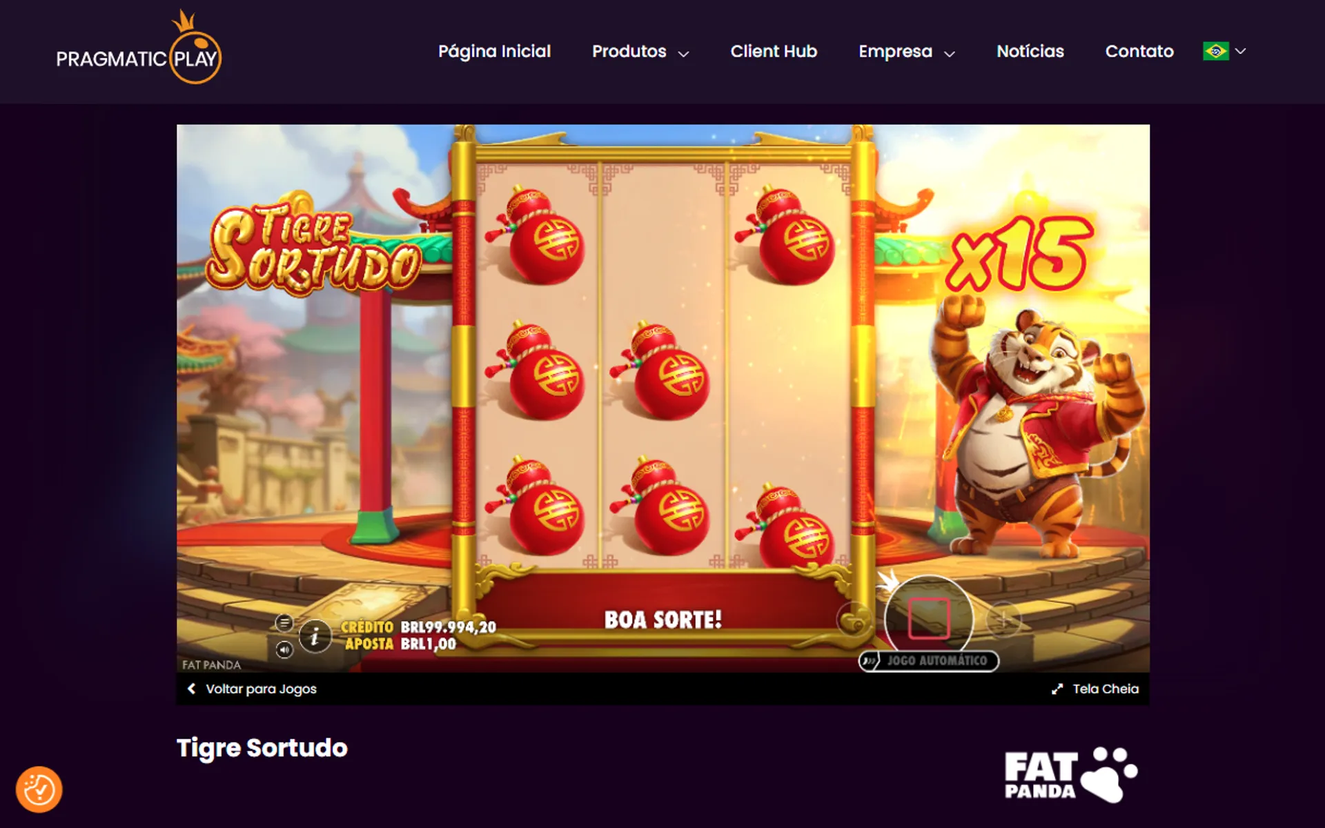 tela de respin do slot Tigre Sortudo demo