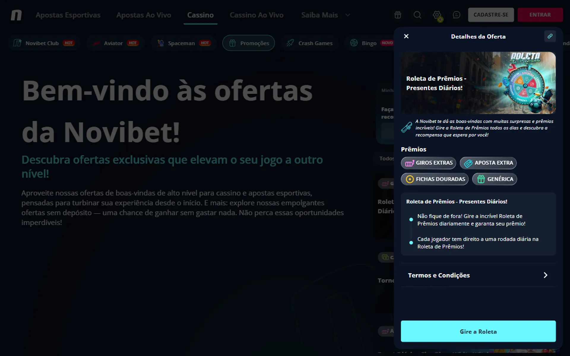 roleta de bônus da Novibet