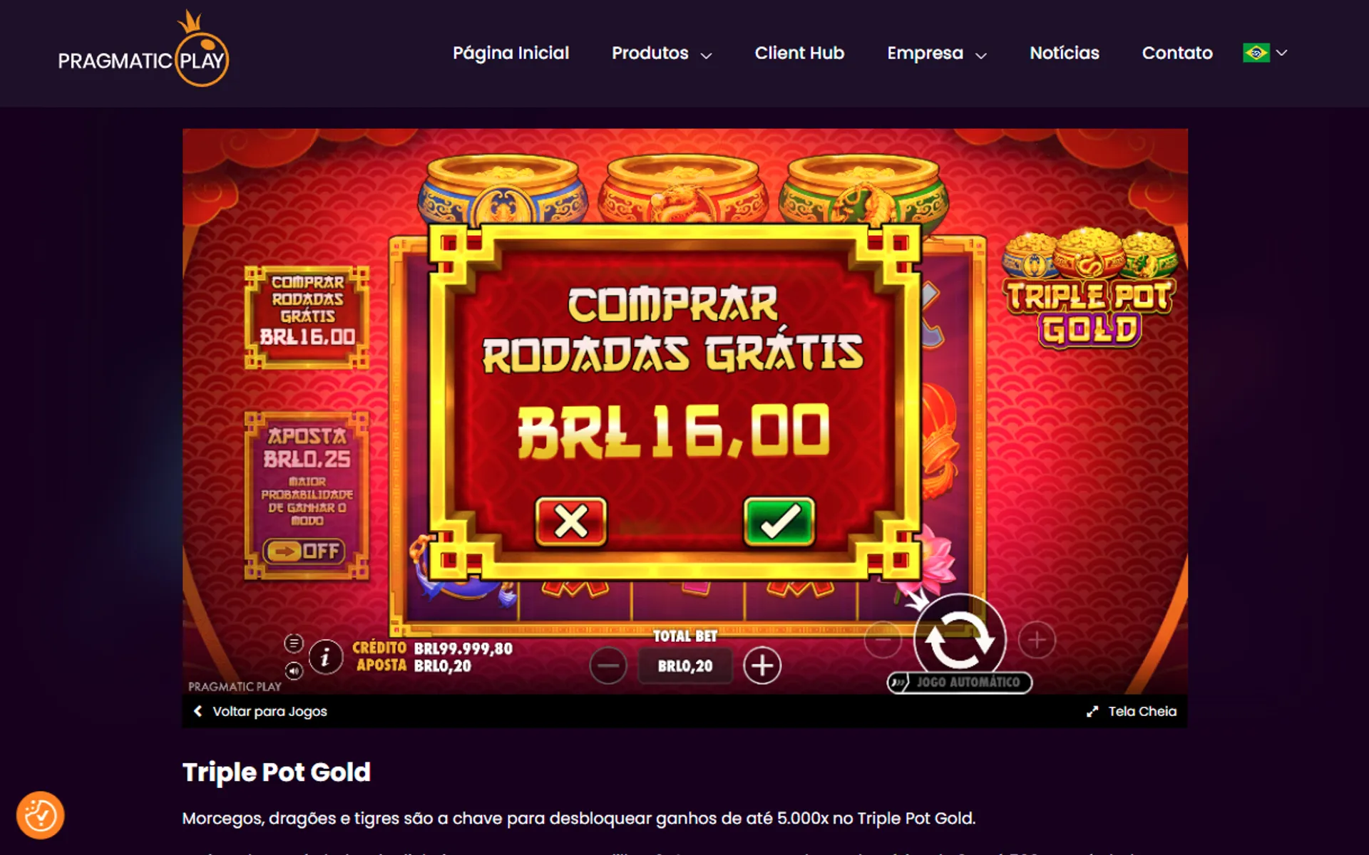 compra de bônus no Triple Pot Gold demo