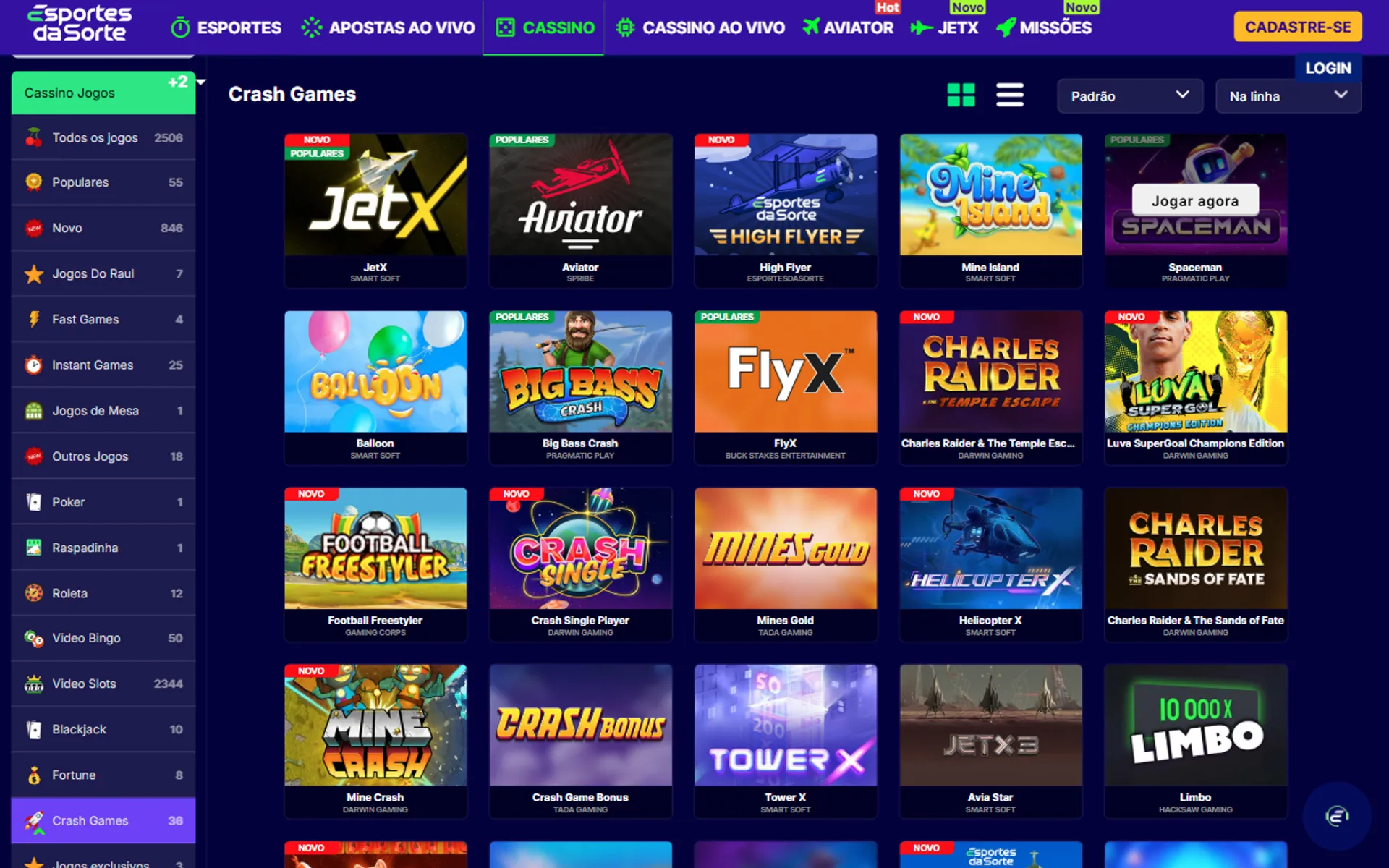 catálogo de crash games na Esportes da Sorte