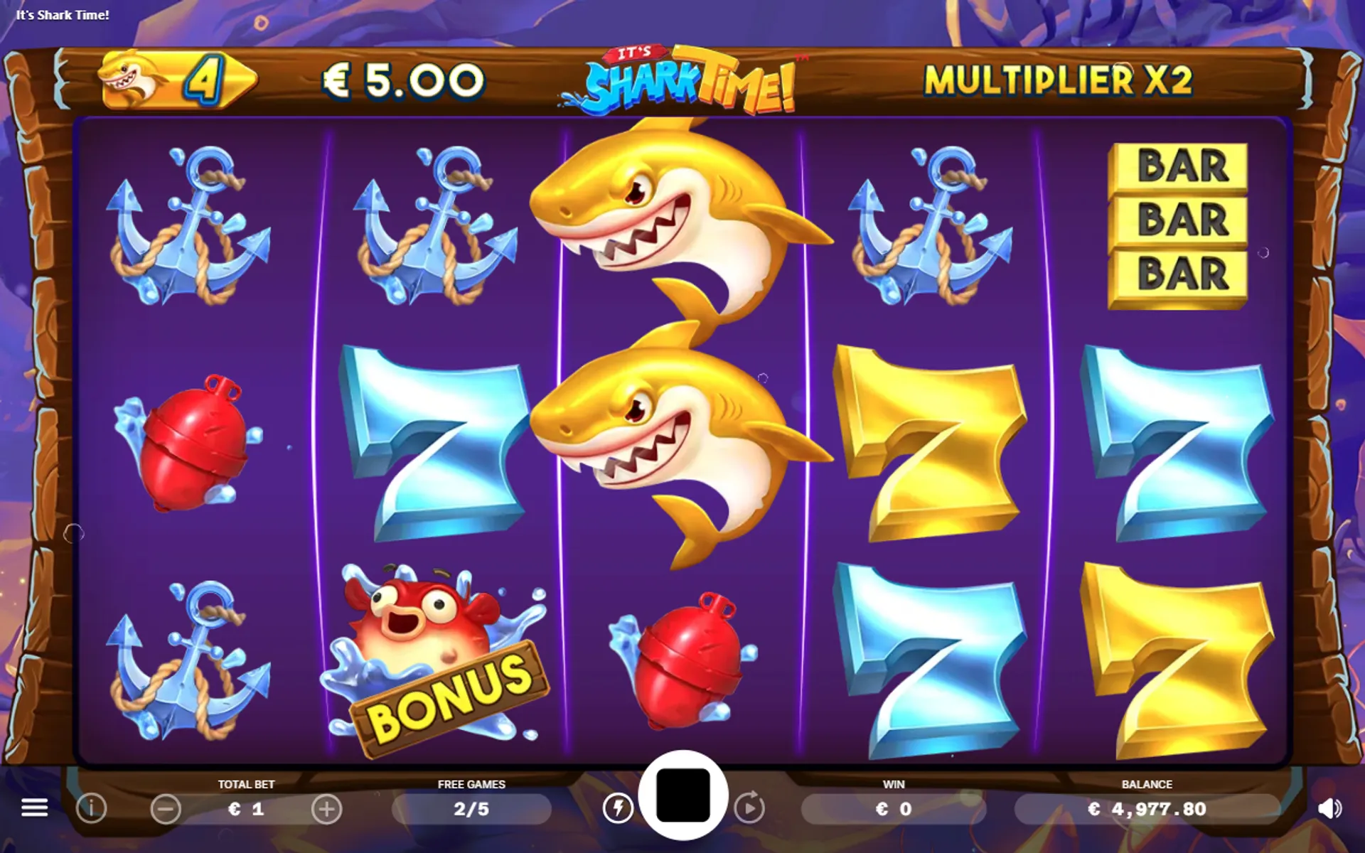 tubarão dourado no bônus do slot It's Shark Time