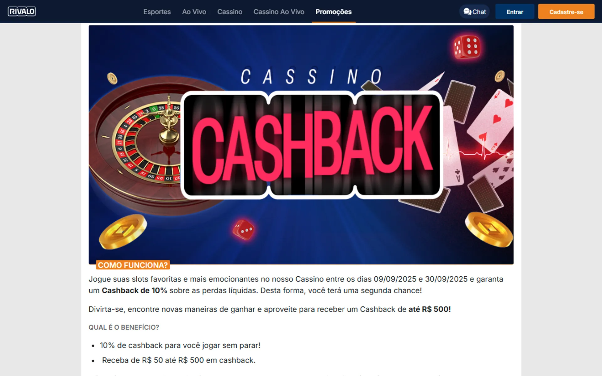 bônus de cashback rivalo