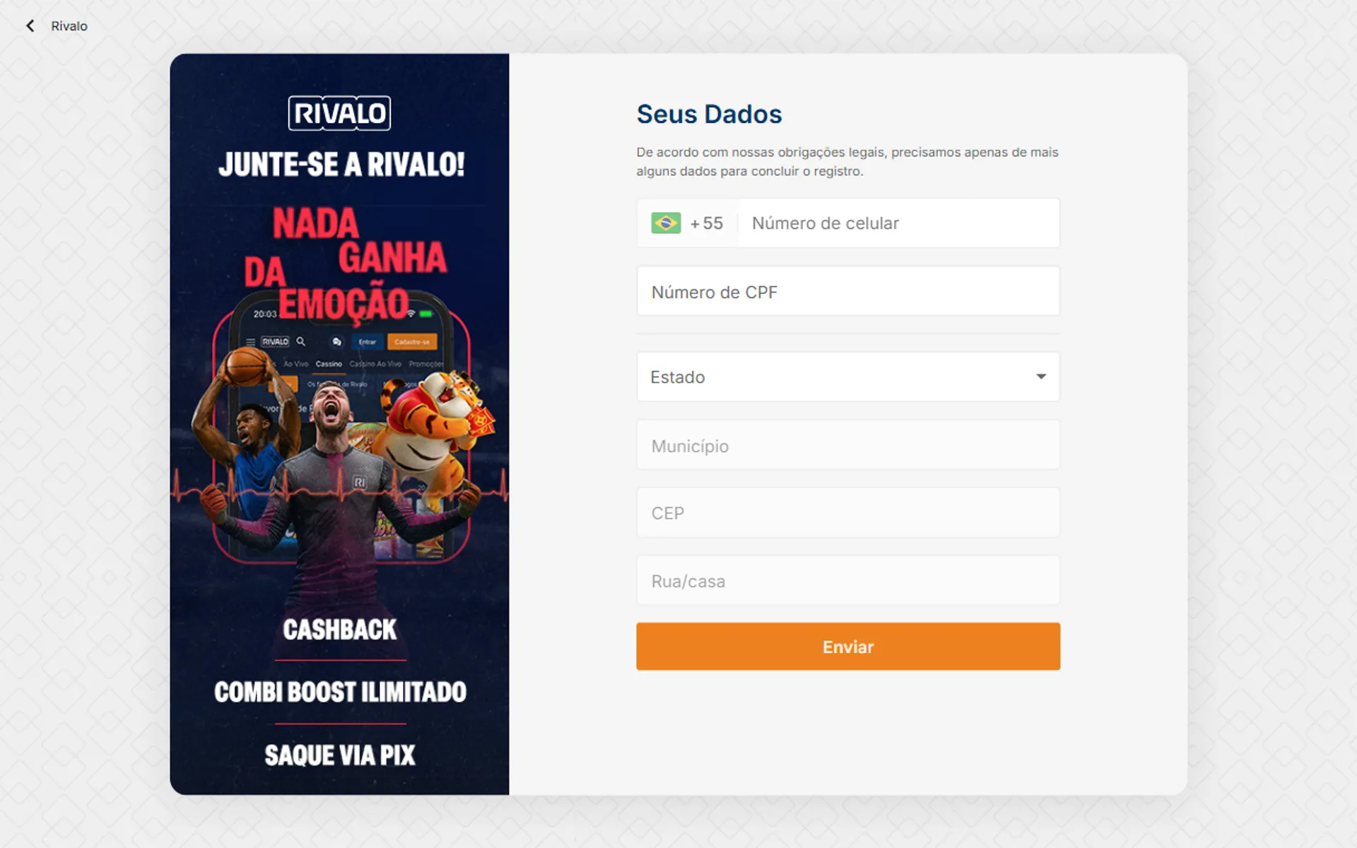 formulário de cadastro da Rivalo