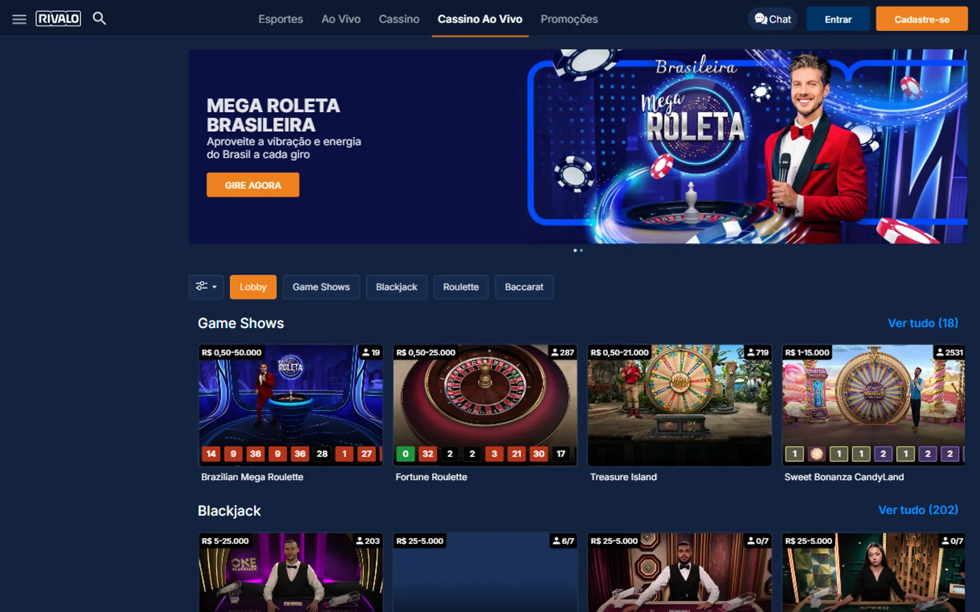cassino ao vivo da Rivalo