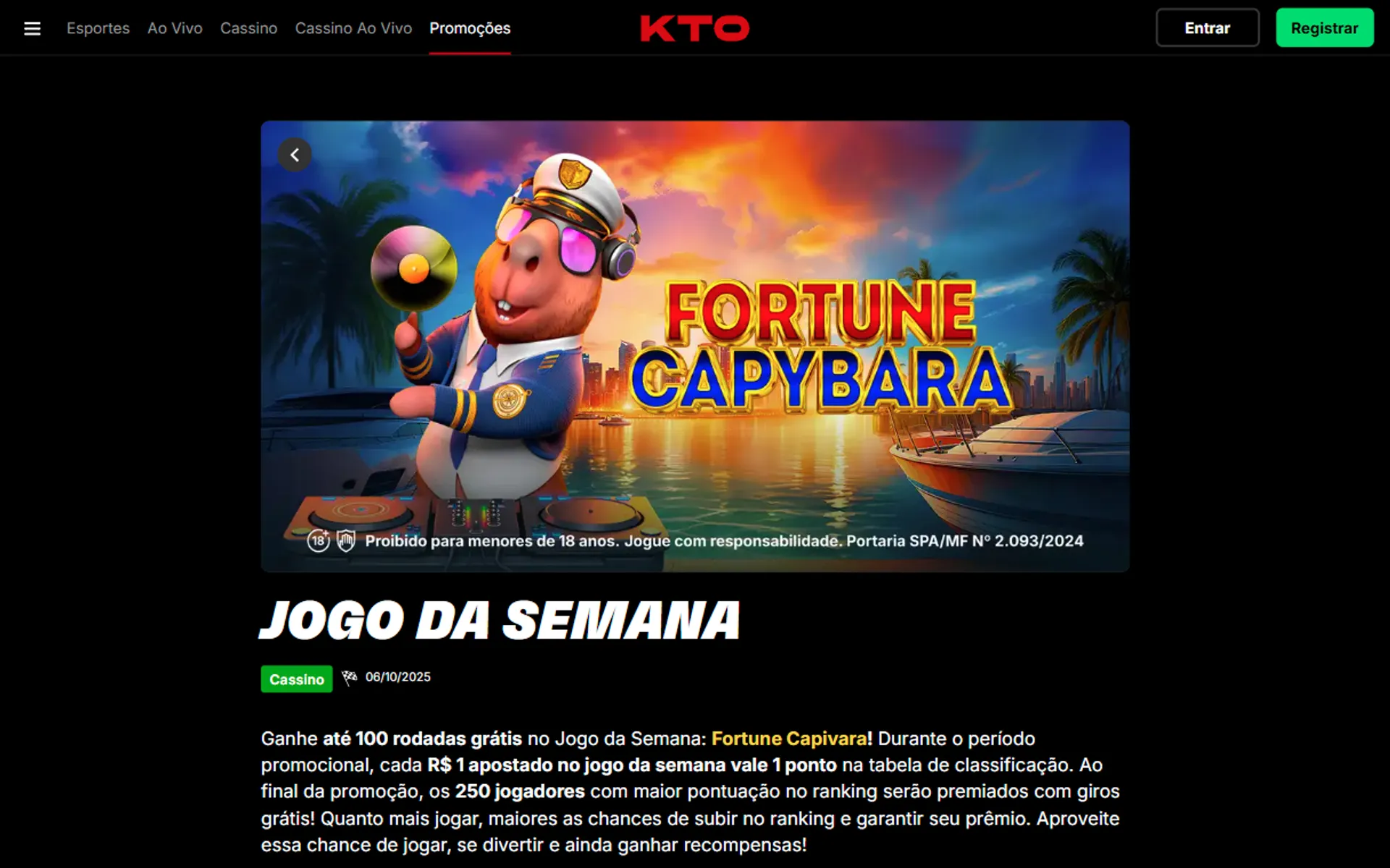 bônus de rodadas grátis da KTO