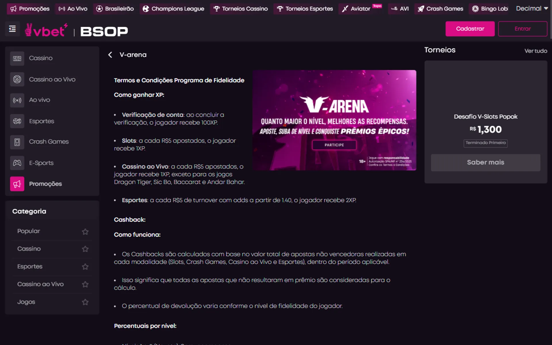 V-Arena, o clube de fidelidade da Vbet
