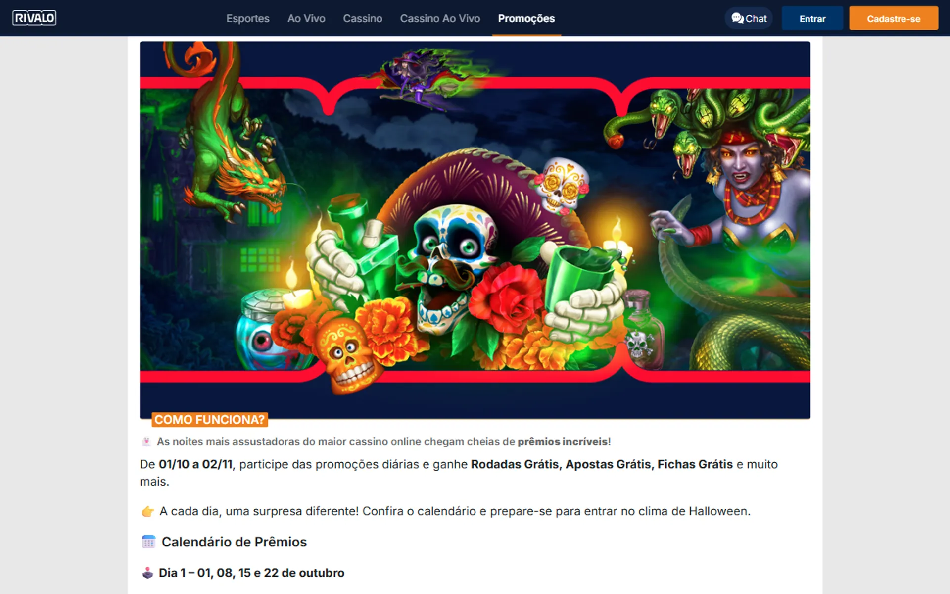 bônus de halloween do cassino rivalo brasil