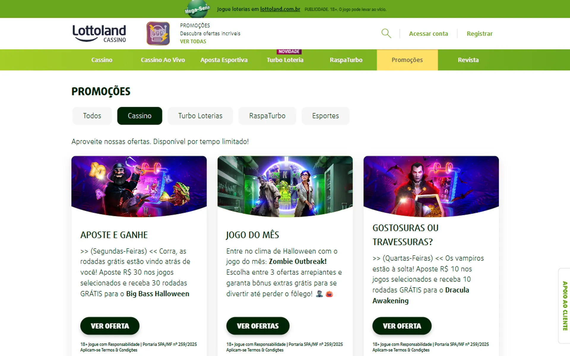 bônus de halloween do cassino lottoland brasil