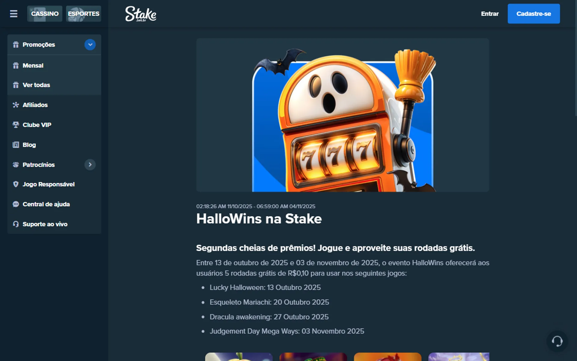 bônus de Halloween na Stake