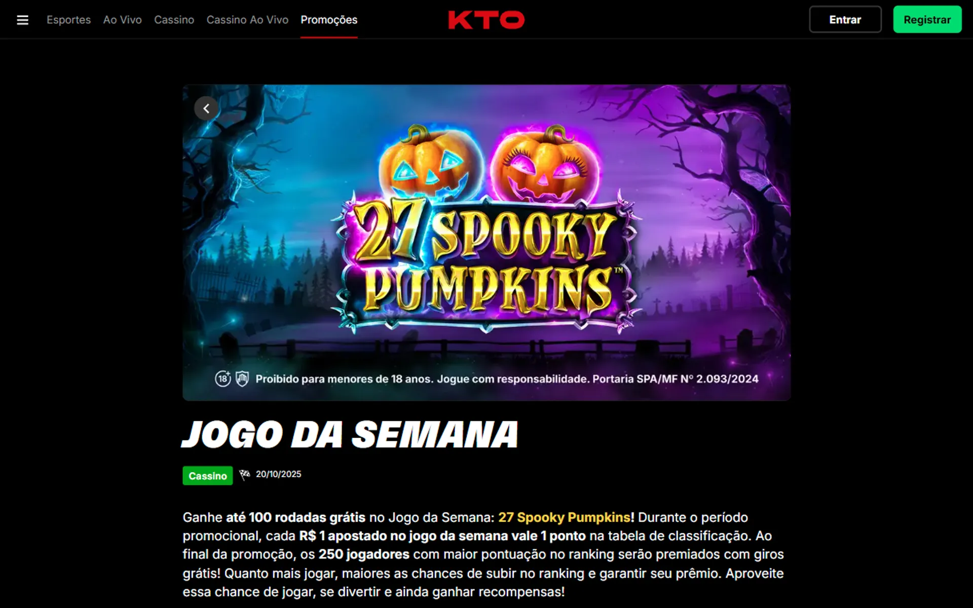 bônus de Halloween KTO