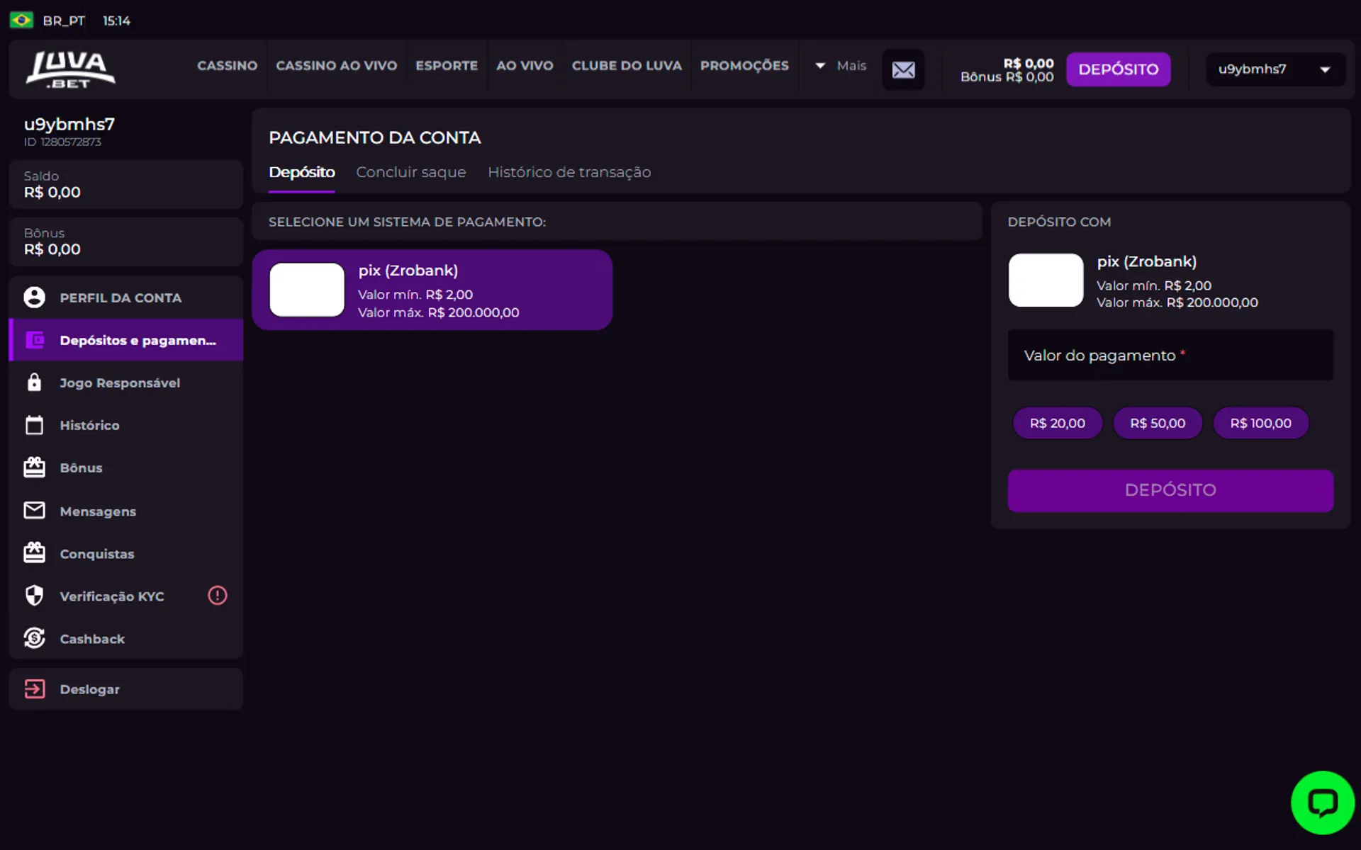 seção de depósito luvabet