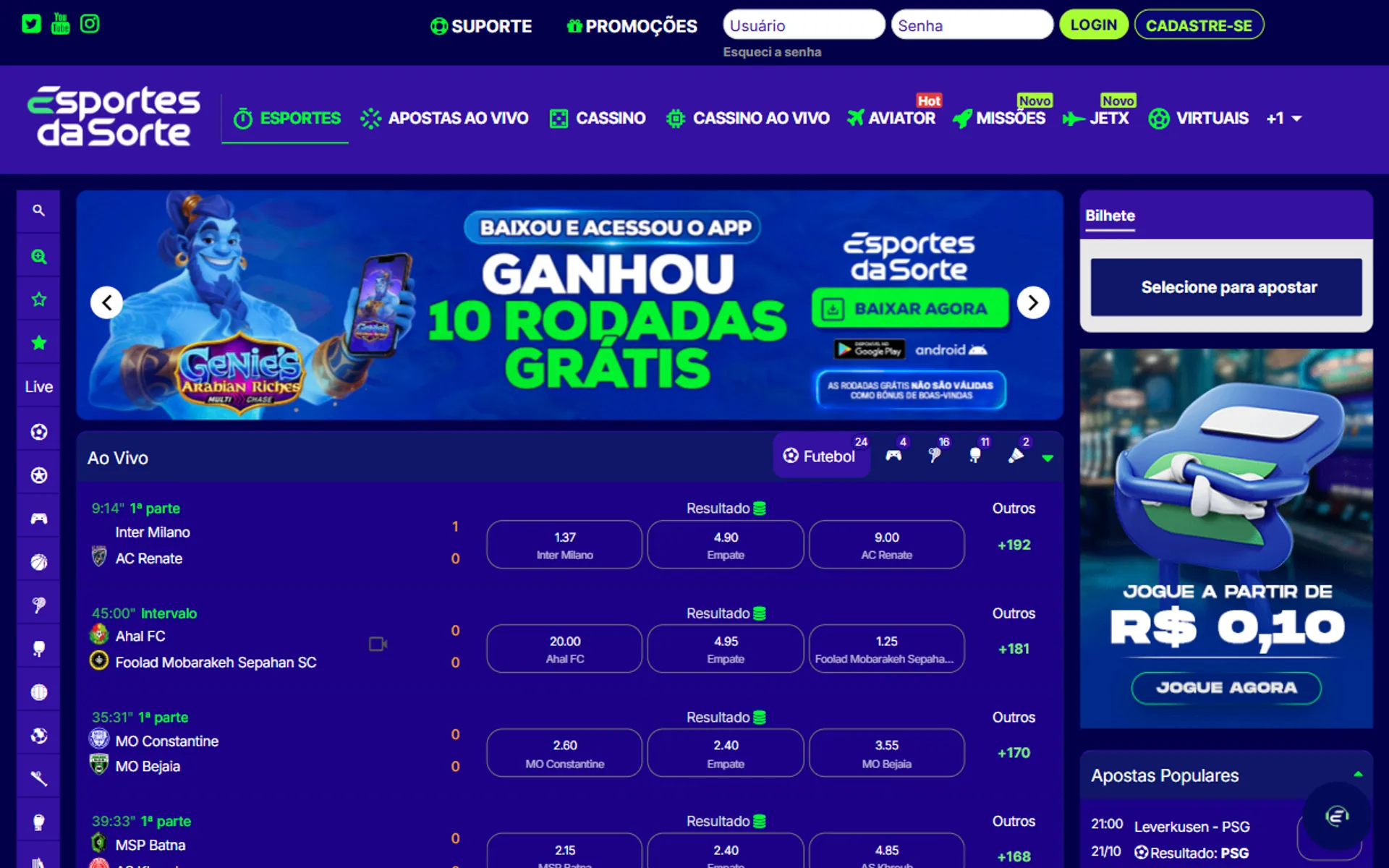bônus de rodadas grátis na Esportes da Sorte