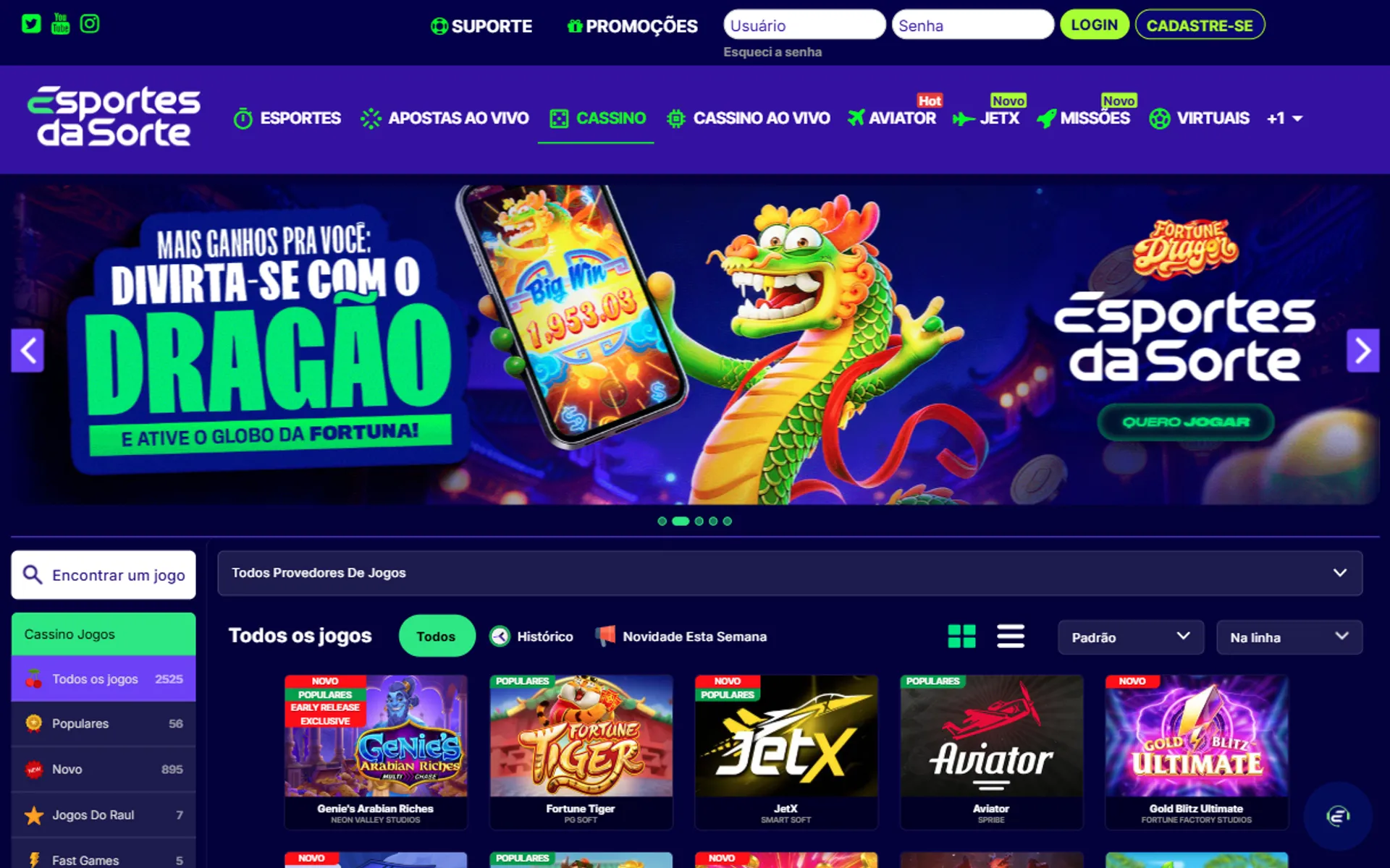 lobby do cassino Esportes da Sorte