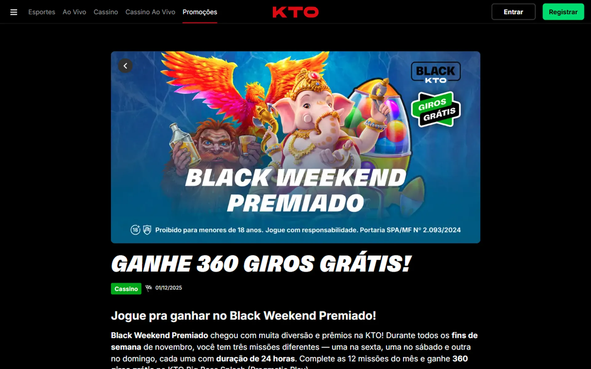 bônus black friday KTO
