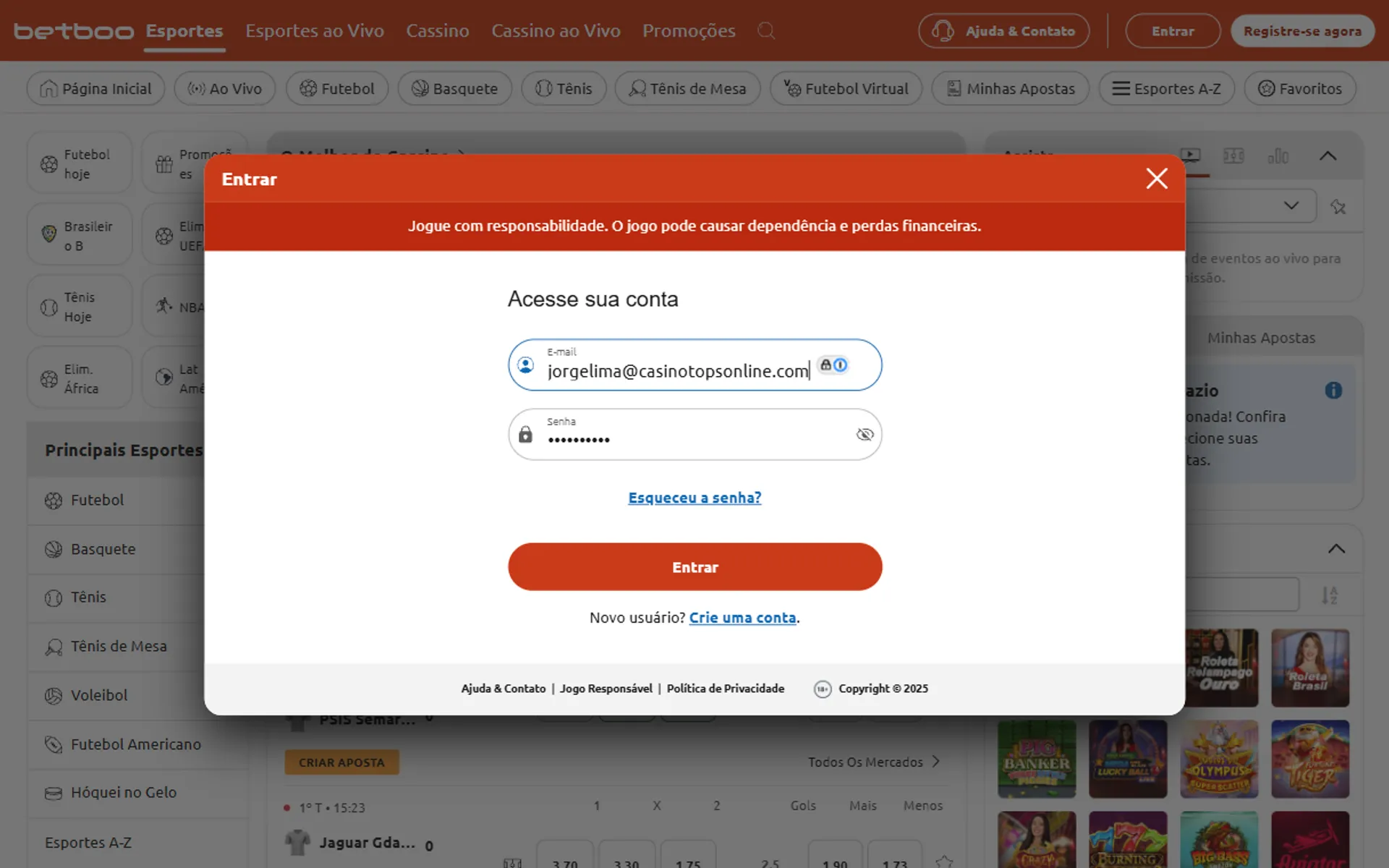 login betboo pelo computador
