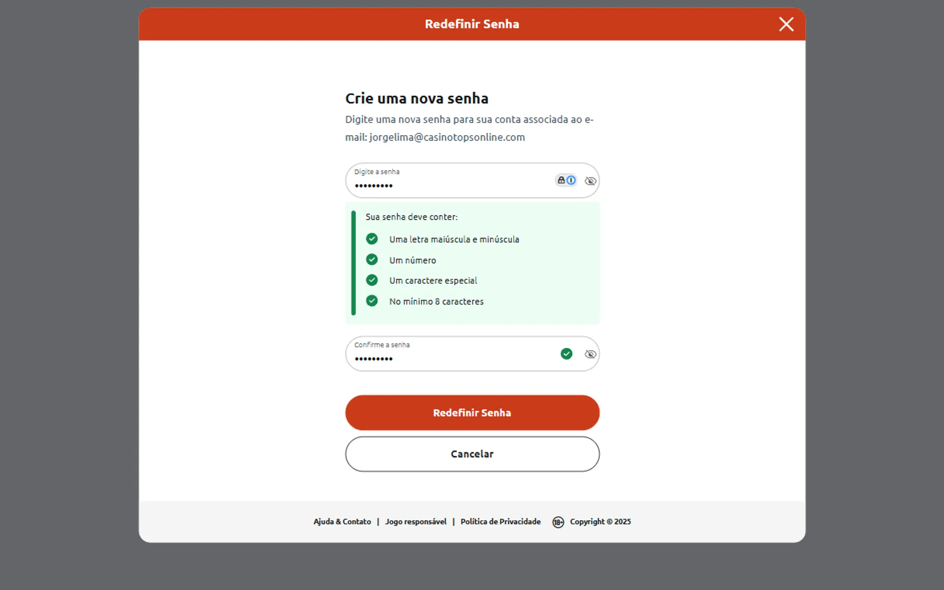 redefinição de senha na betboo