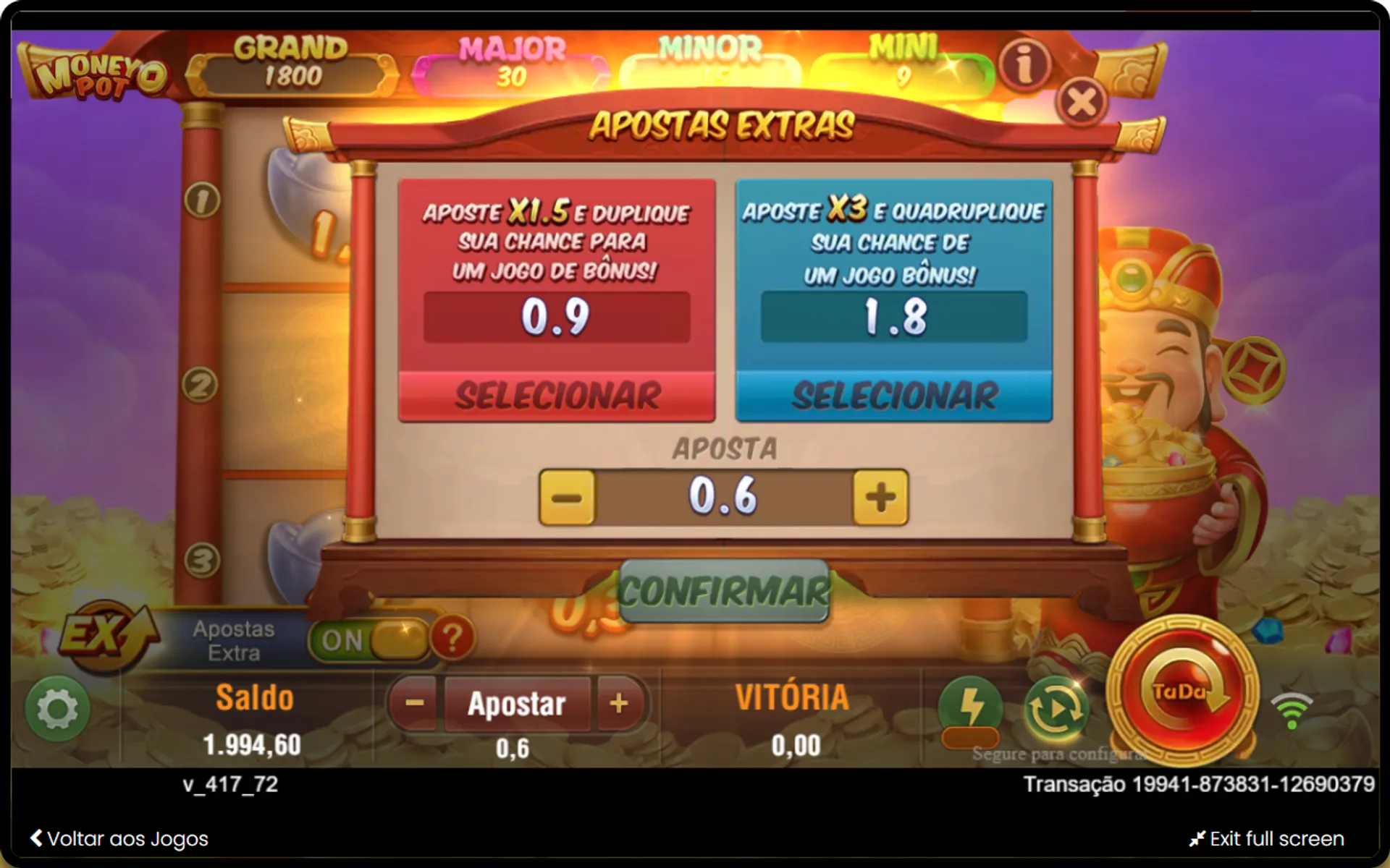 função aposta extra no Money Pot
