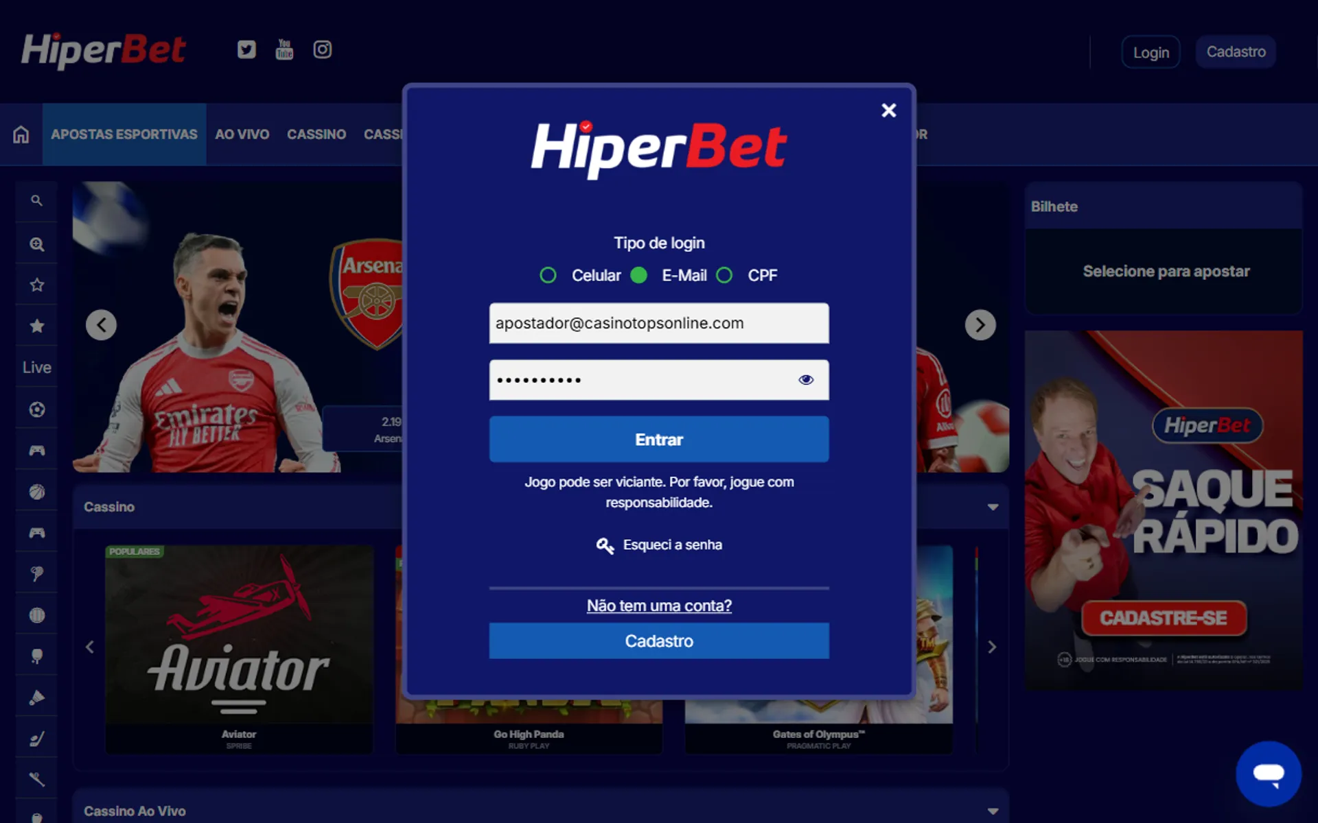 login hiperbet pelo computador
