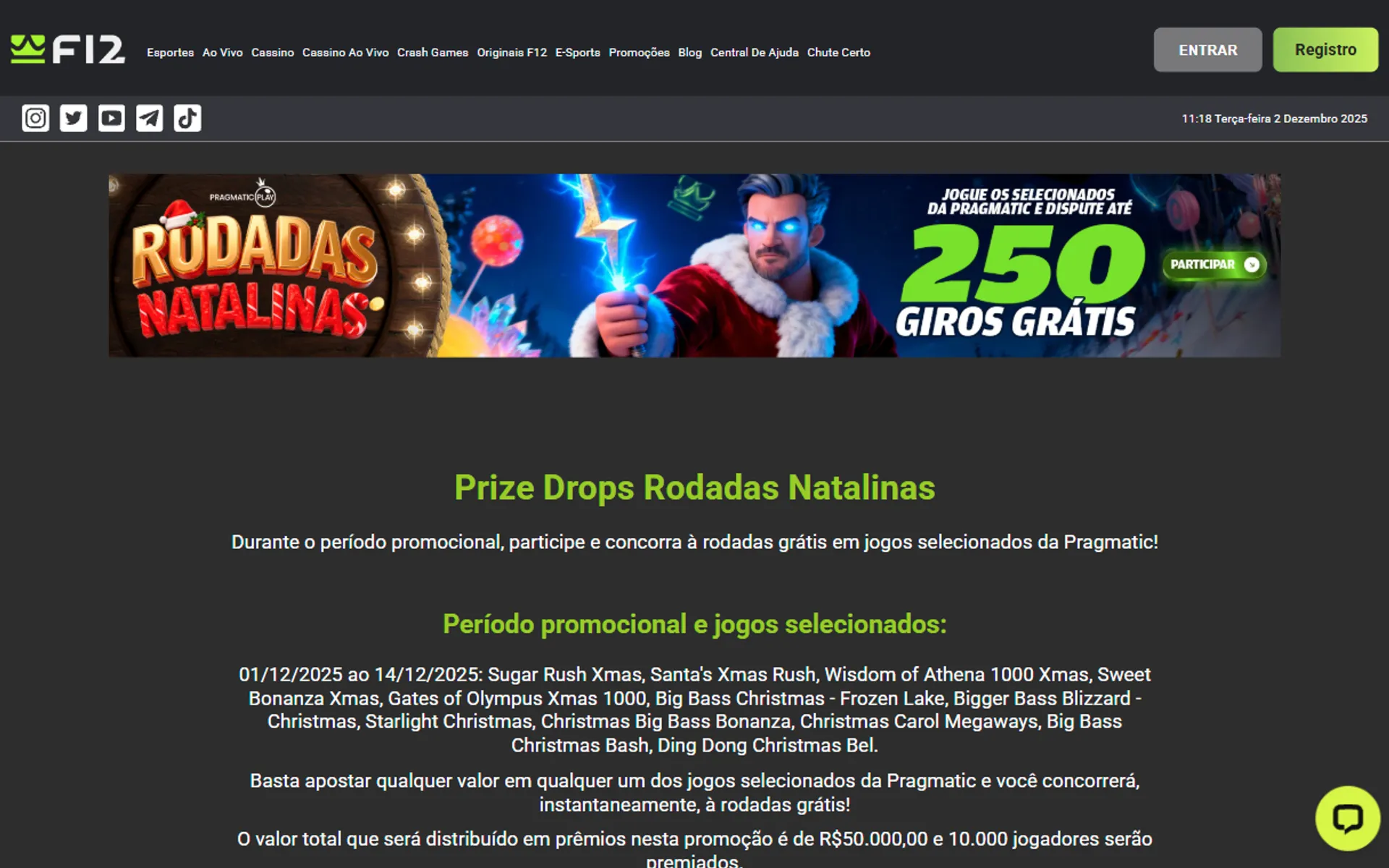 bônus de Natal F12 Bet