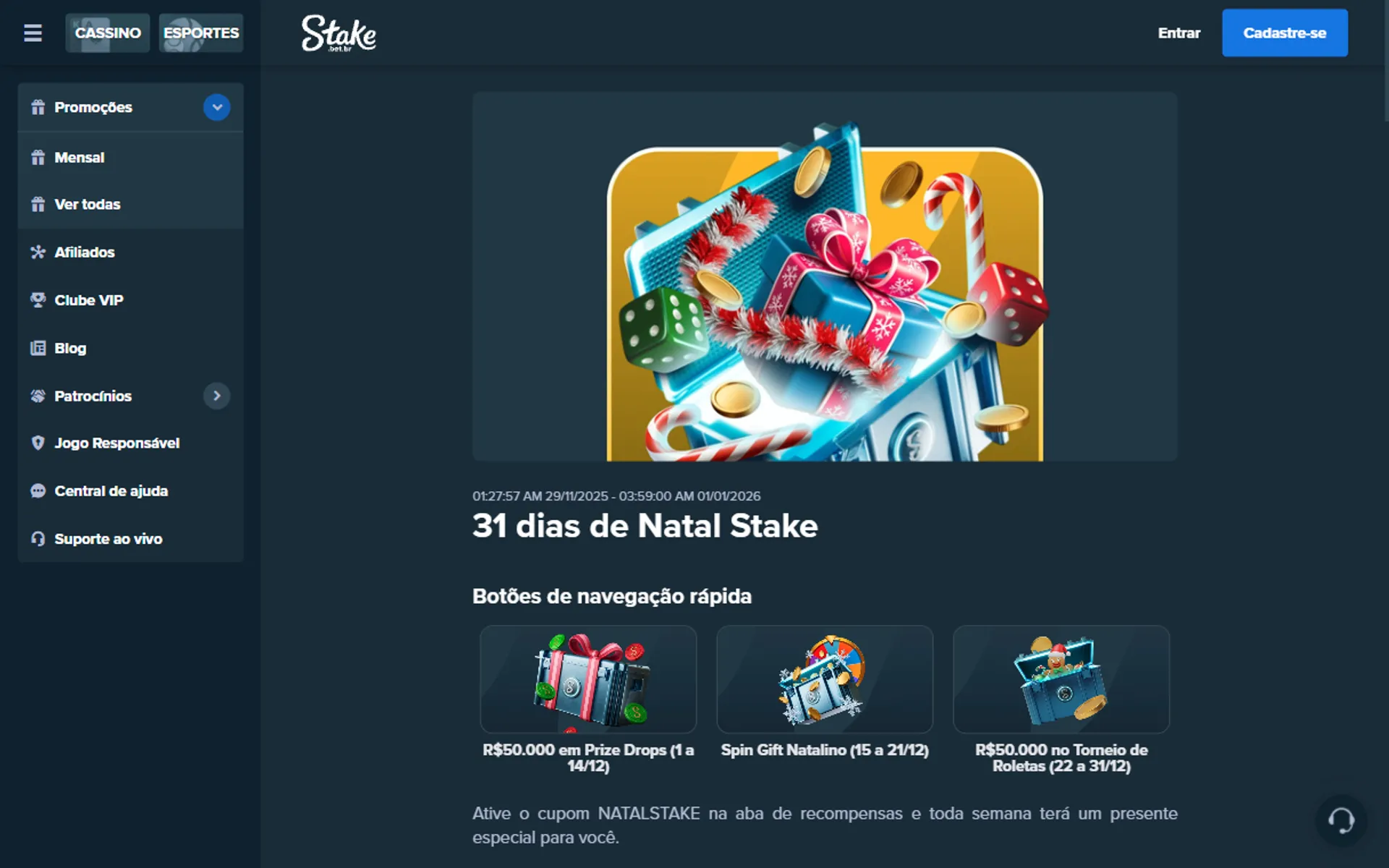 bônus de Natal Stake