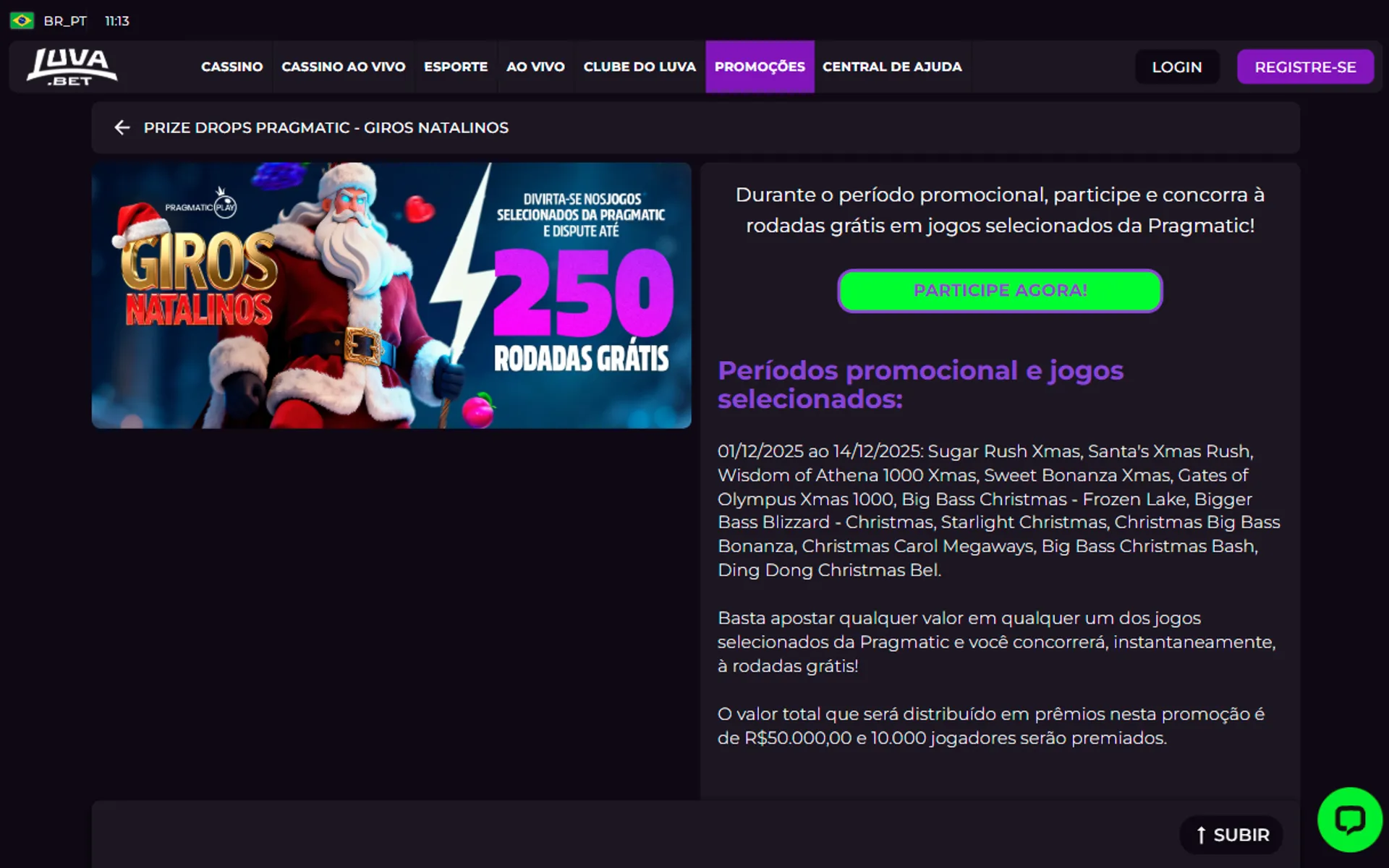 bônus de Natal Luva Bet