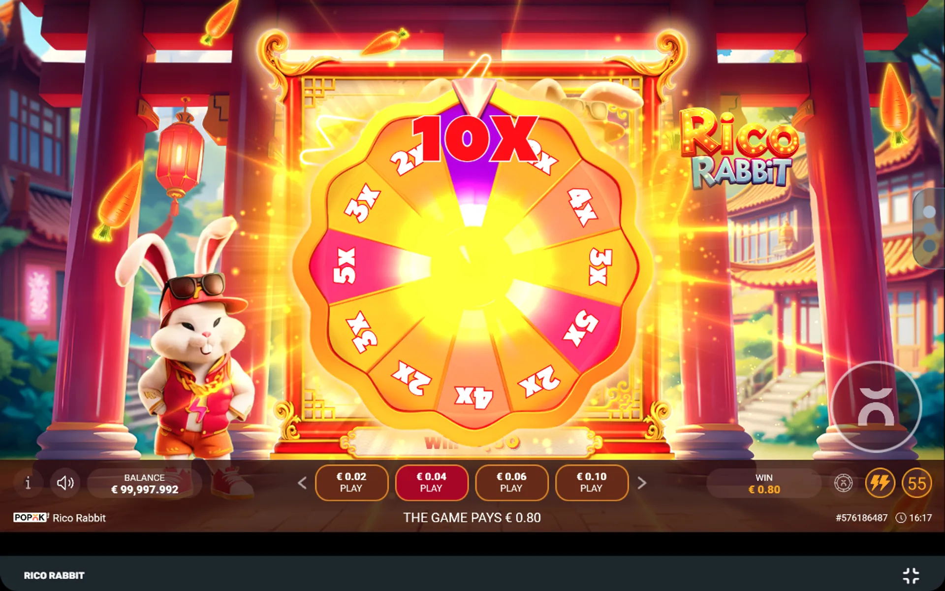 roda da sorte no jogo Rico Rabbit demo