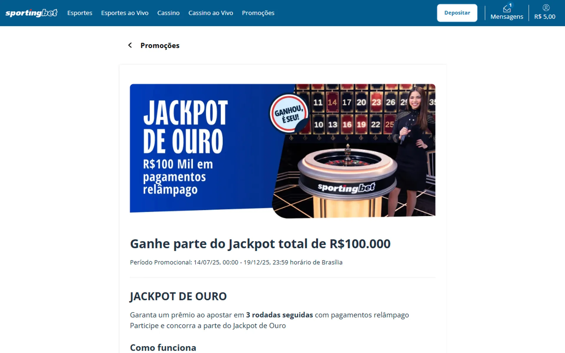 jackpot de ouro sportingbet