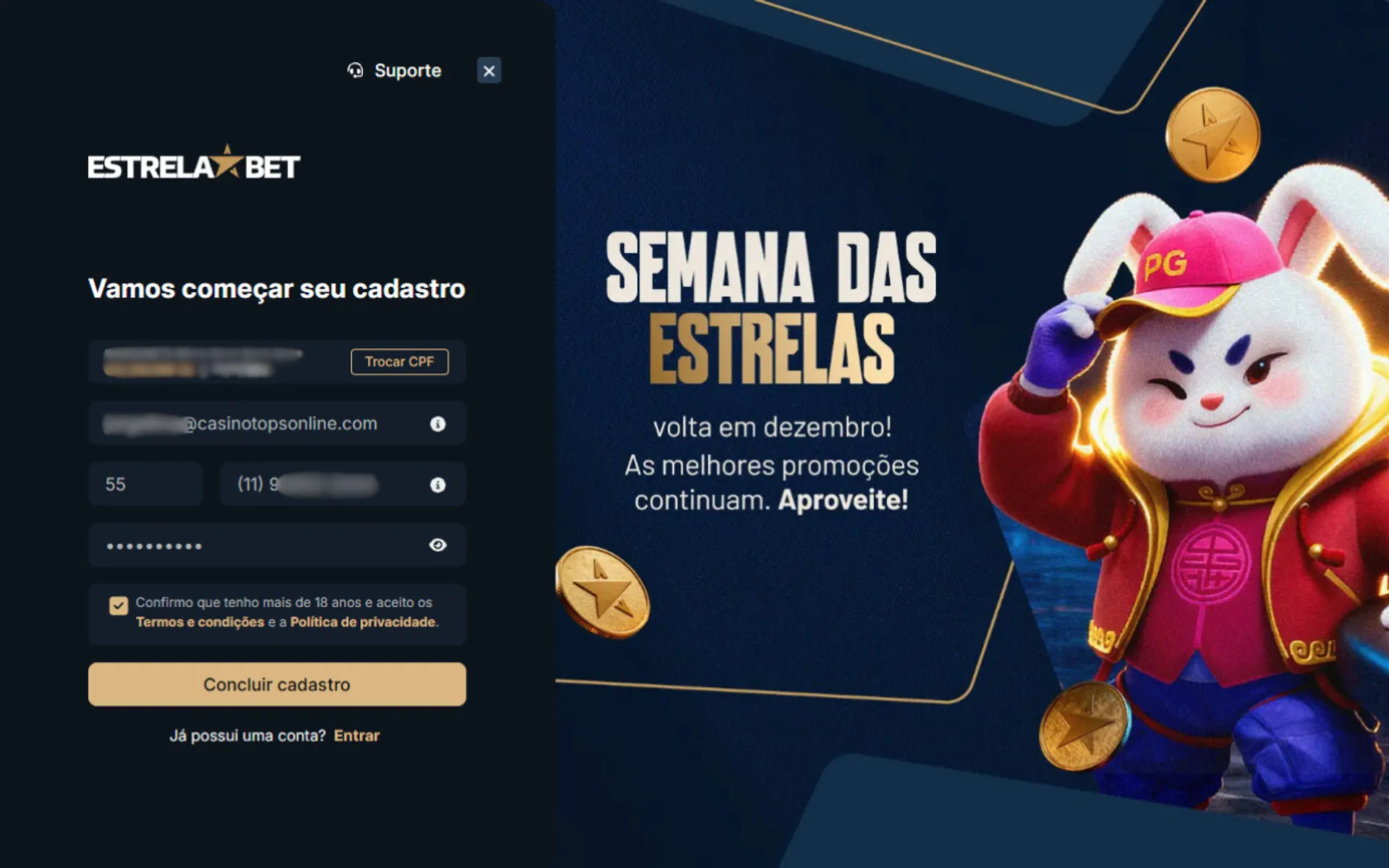 formulário de cadastro estrela bet